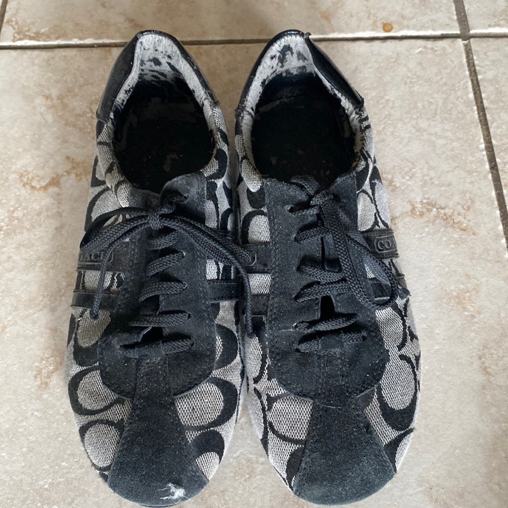 Coach logo canvas running shoes sneakers casual size 8